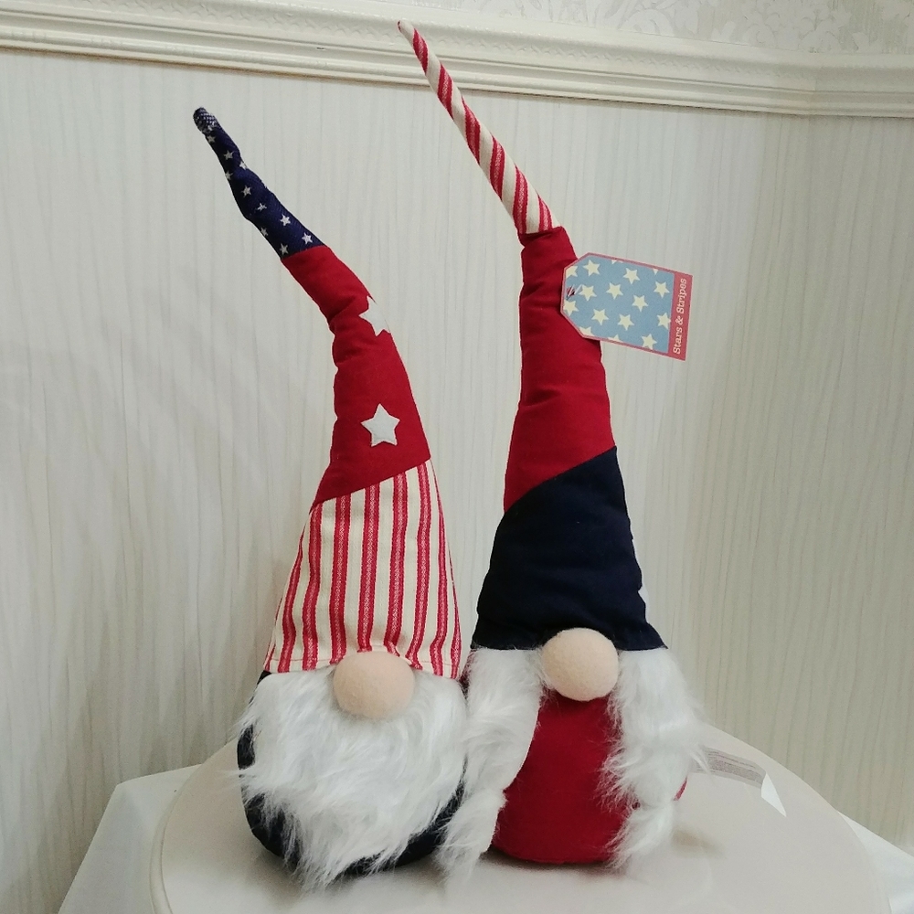 Mr. & Mrs. Gnome Couple Weighted Shelf Sitters USA decor Red White Blue Rustic